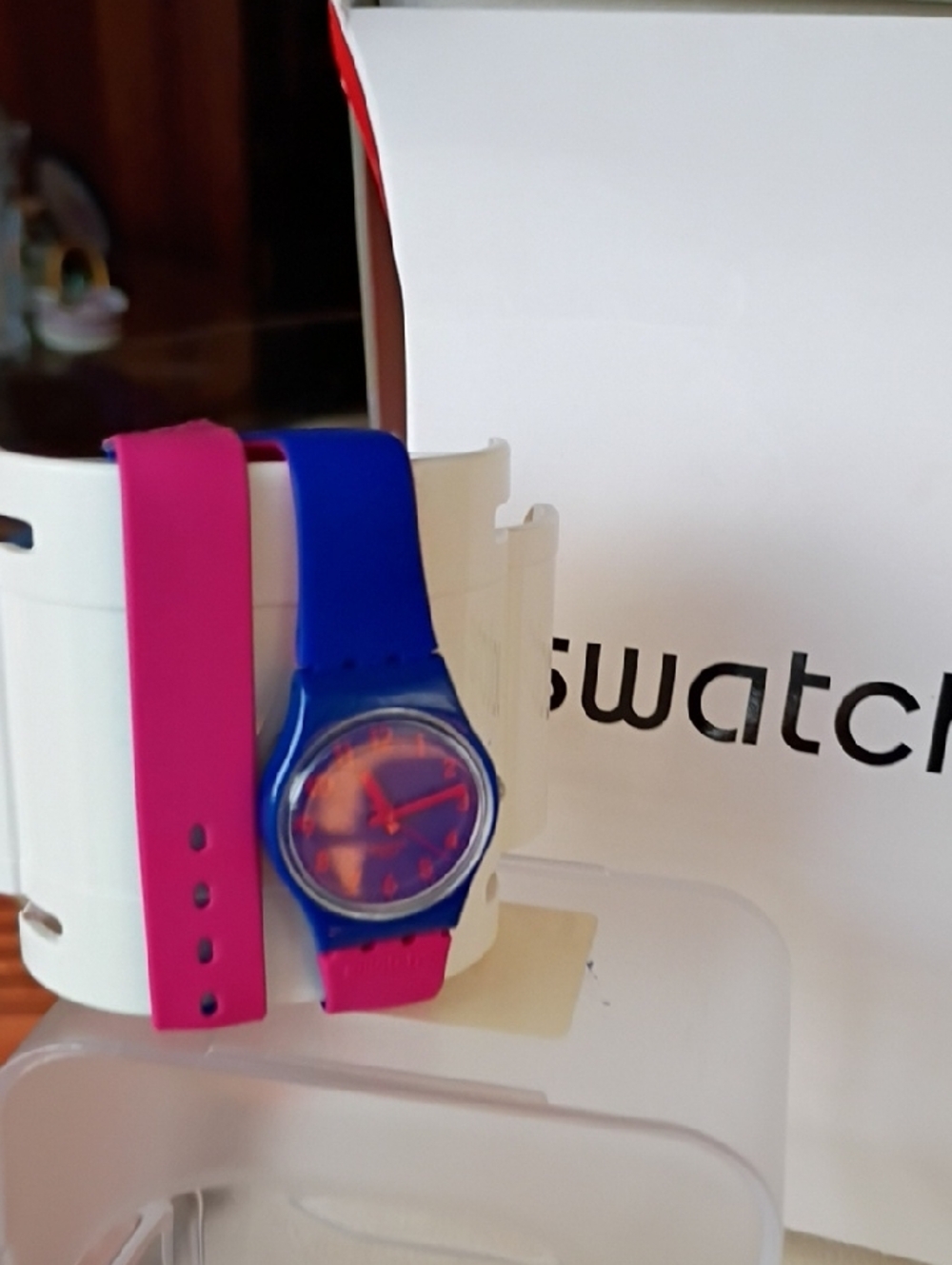 Swatch Blue Case with Pink Strap Silicone Watch - Picture 4 of 7